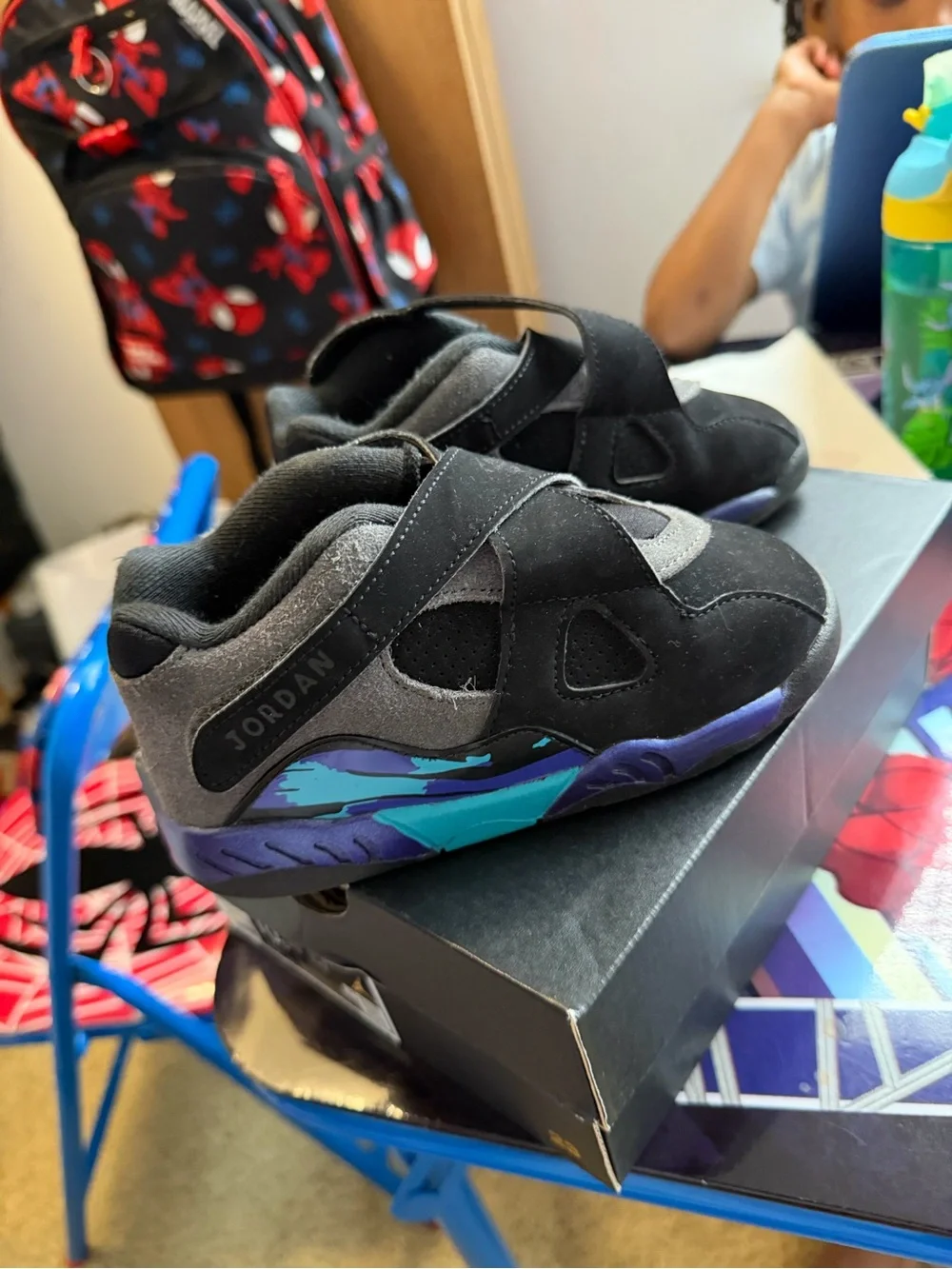 Jordan Kids Black Sneakers with Purple and Teal Accents